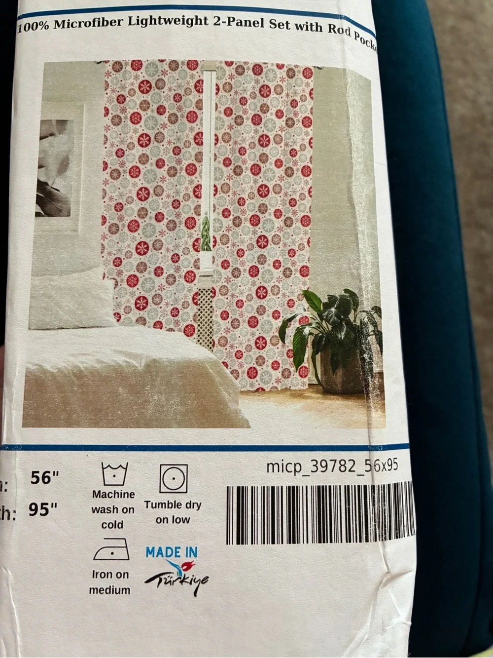 Holiday Snowflake Curtains Panel Set in Red, Tan, and Gray on White 1 Pair